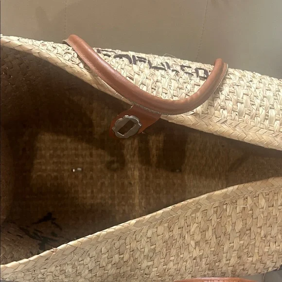 Woven Straw Tote Bag with Brown Leather Trim and Floral Accents -Acapulco - Picture 9 of 13